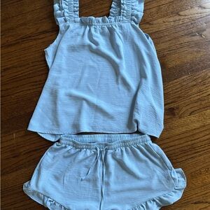 Light Blue Ruffled Tank and Shorts Pajama Set